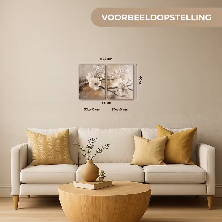 Meerluik schilderij - 2 luiken - Bloesem - Beige - Abstract - Bloemen — 2