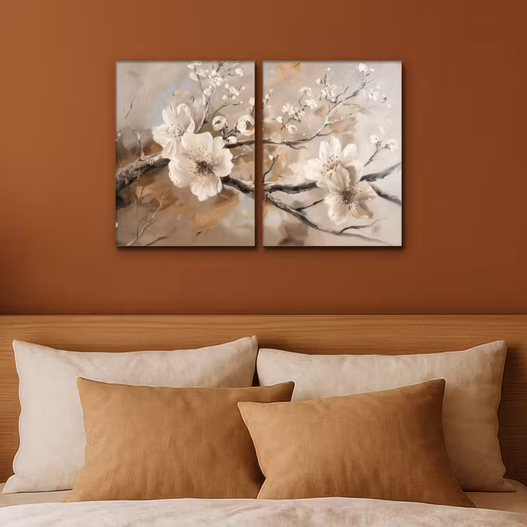 Meerluik schilderij - 2 luiken - Bloesem - Beige - Abstract - Bloemen — 3