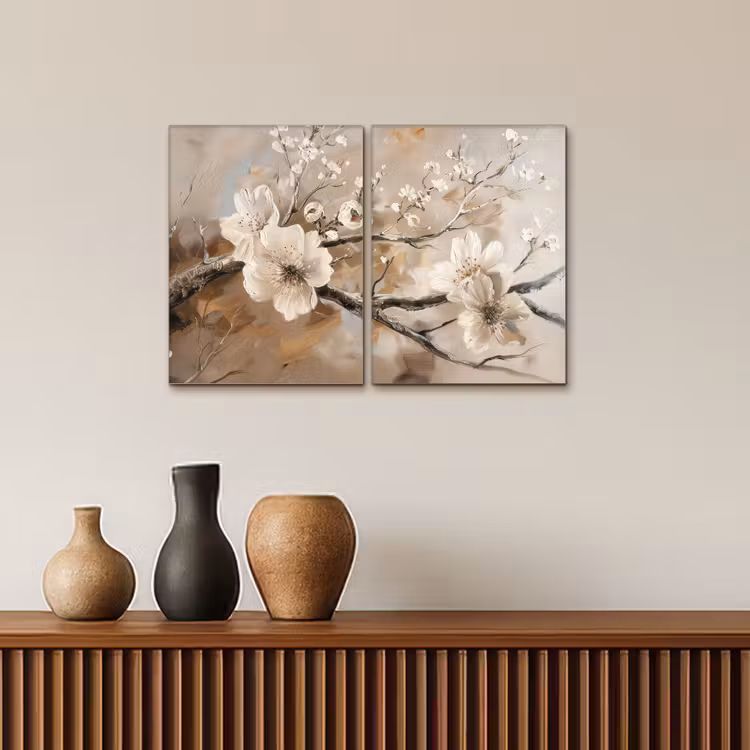 Meerluik schilderij - 2 luiken - Bloesem - Beige - Abstract - Bloemen — 4