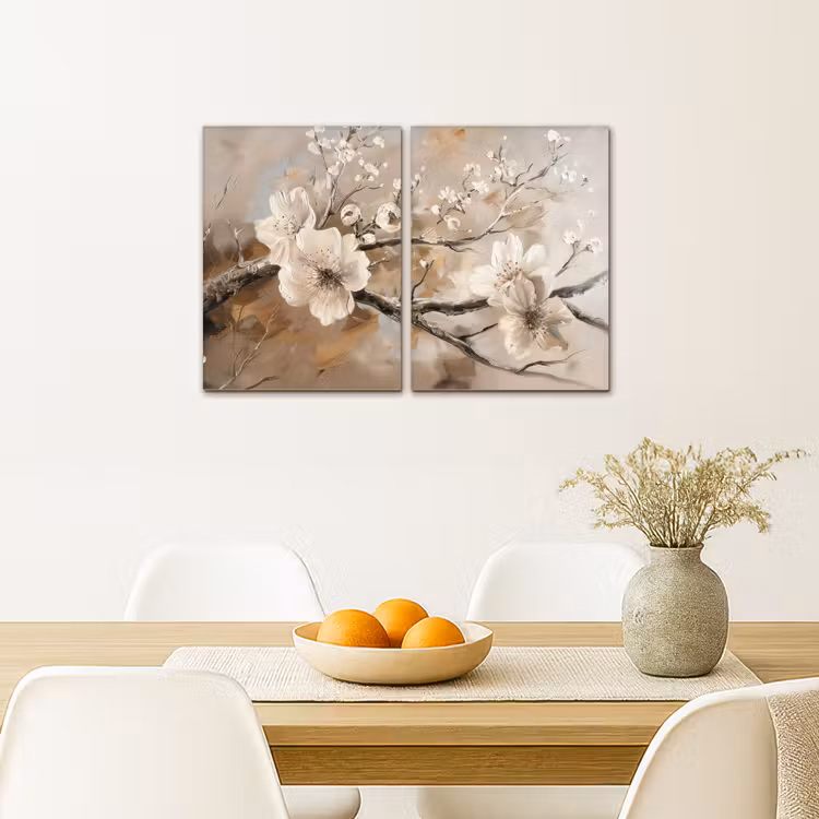 Meerluik schilderij - 2 luiken - Bloesem - Beige - Abstract - Bloemen — 5
