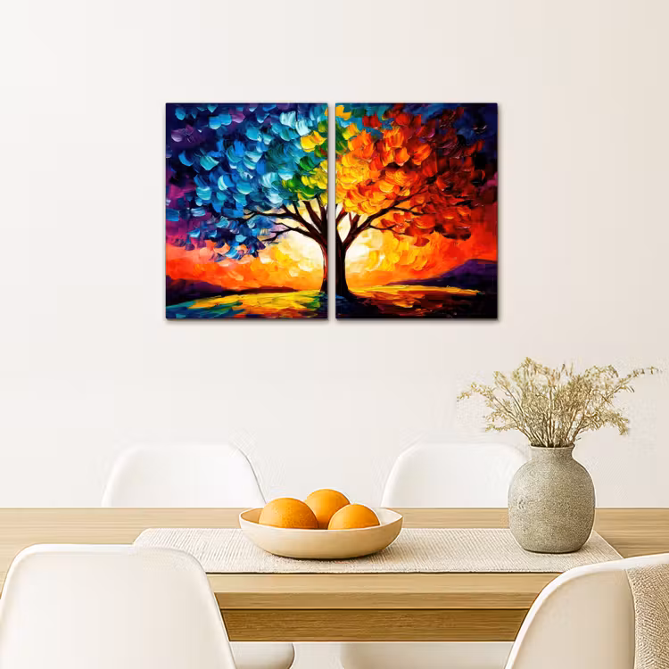 Meerluik schilderij - 2 luiken - Boom - Kleurrijk - Verflook - Abstract — 5