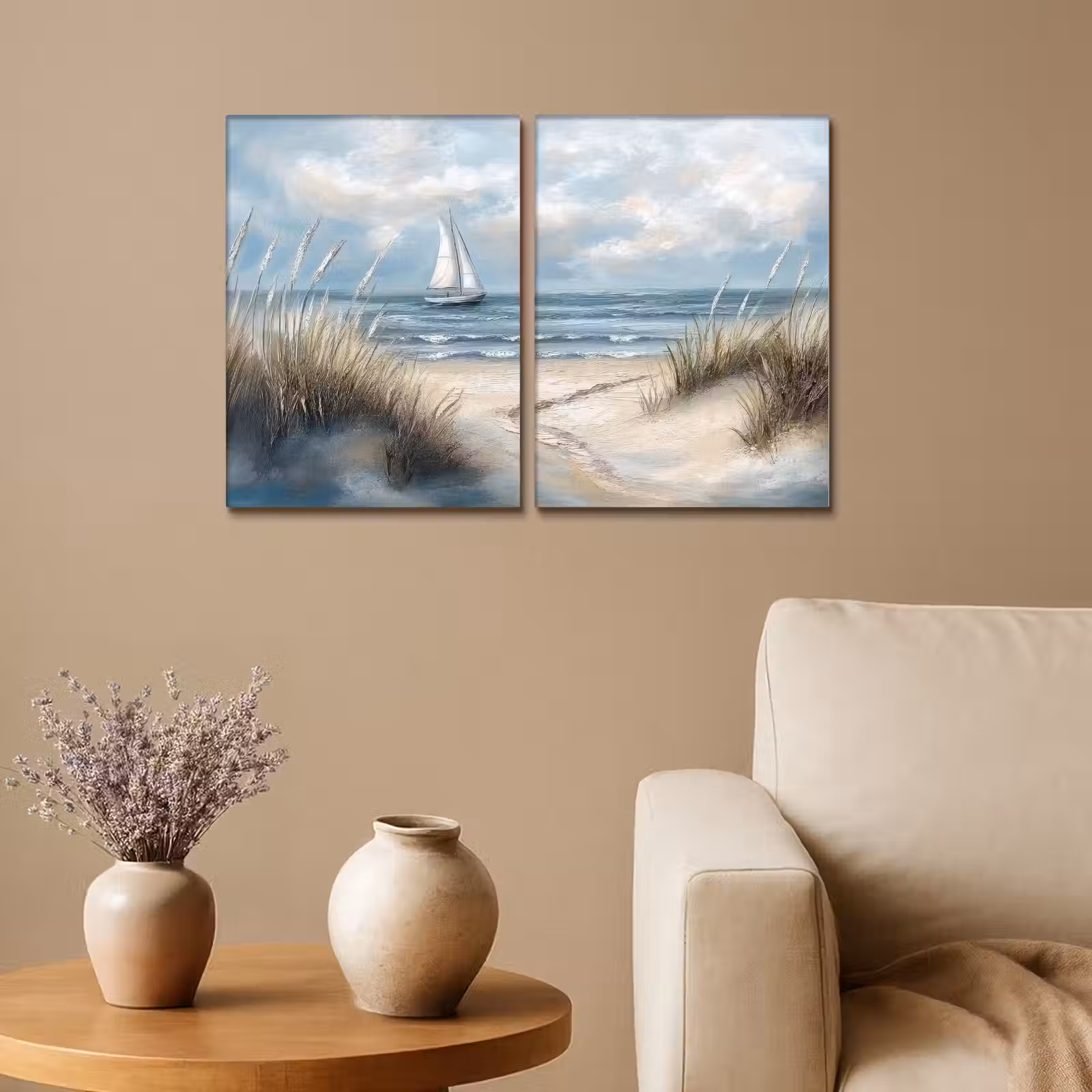 Meerluik schilderij - 2 luiken - Strand - Verf - Natuur - Boot — 1
