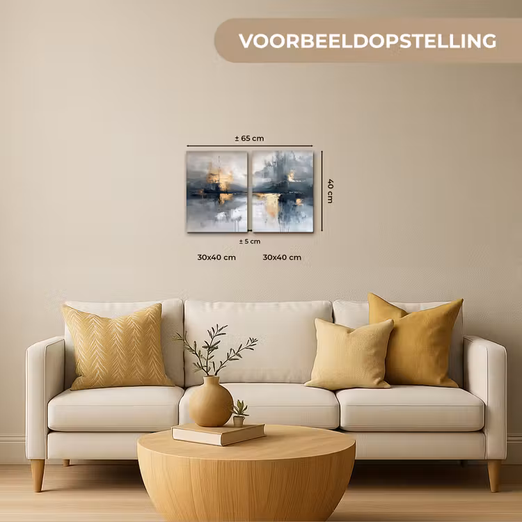 Meerluik schilderij - 2 luiken - Abstract - Grijs - Goud - Modern — 2