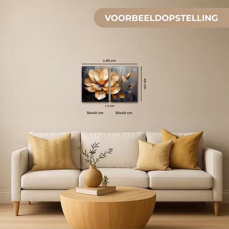 Meerluik schilderij - 2 luiken - Bloem - Goud - Abstract - Verf — 2