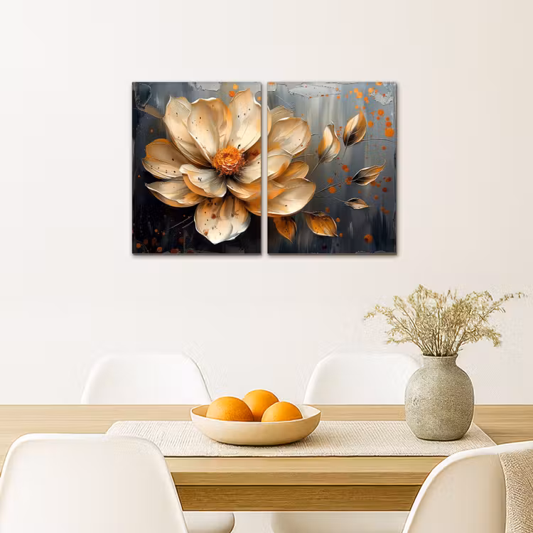Meerluik schilderij - 2 luiken - Bloem - Goud - Abstract - Verf — 5