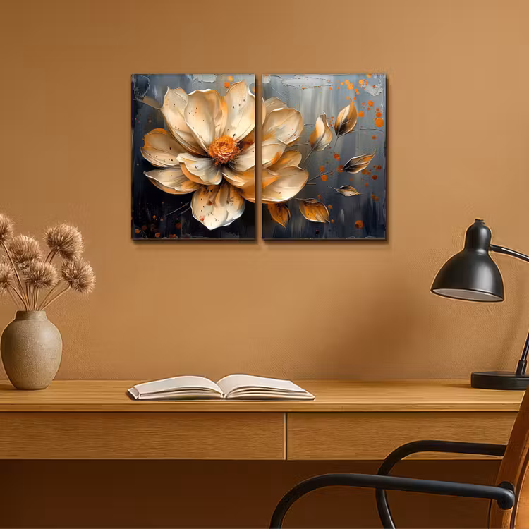 Meerluik schilderij - 2 luiken - Bloem - Goud - Abstract - Verf — 6