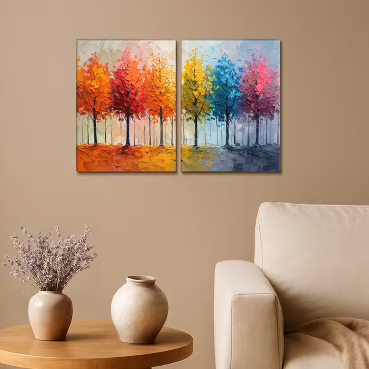 Meerluik schilderij - 2 luiken - Bomen - Kleurrijk - Modern - Verflook — 1
