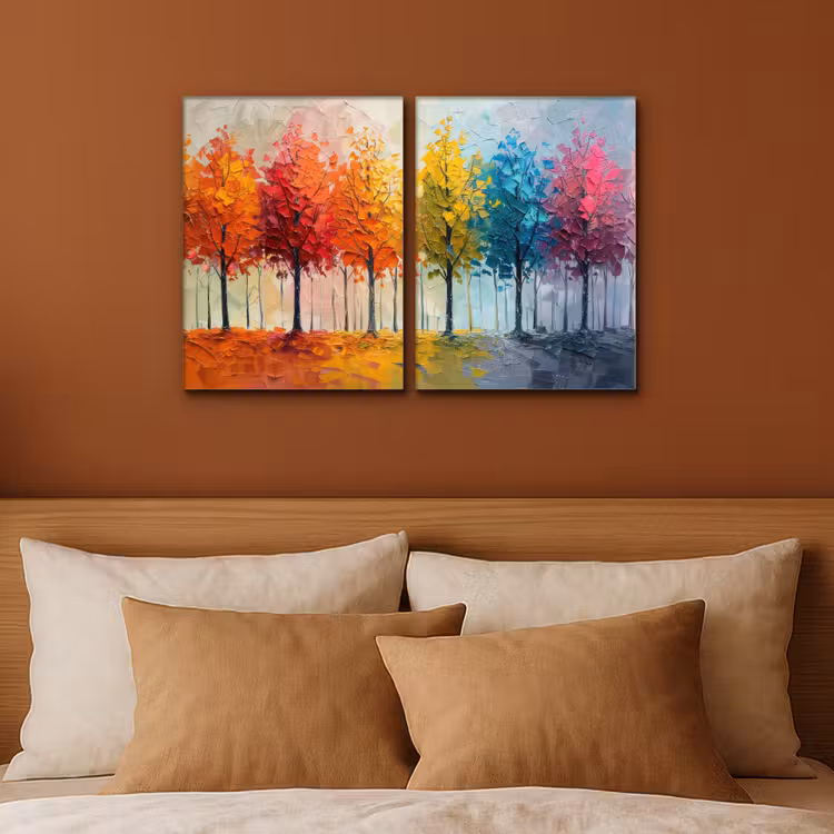 Meerluik schilderij - 2 luiken - Bomen - Kleurrijk - Modern - Verflook — 3