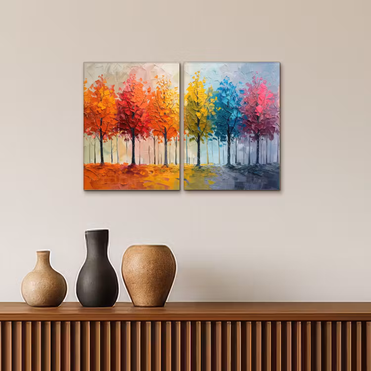 Meerluik schilderij - 2 luiken - Bomen - Kleurrijk - Modern - Verflook — 4