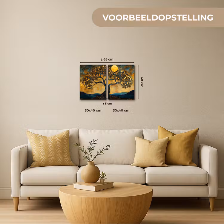 Meerluik schilderij -  2 luiken - Boom - Geel - Abstract - Modern — 2