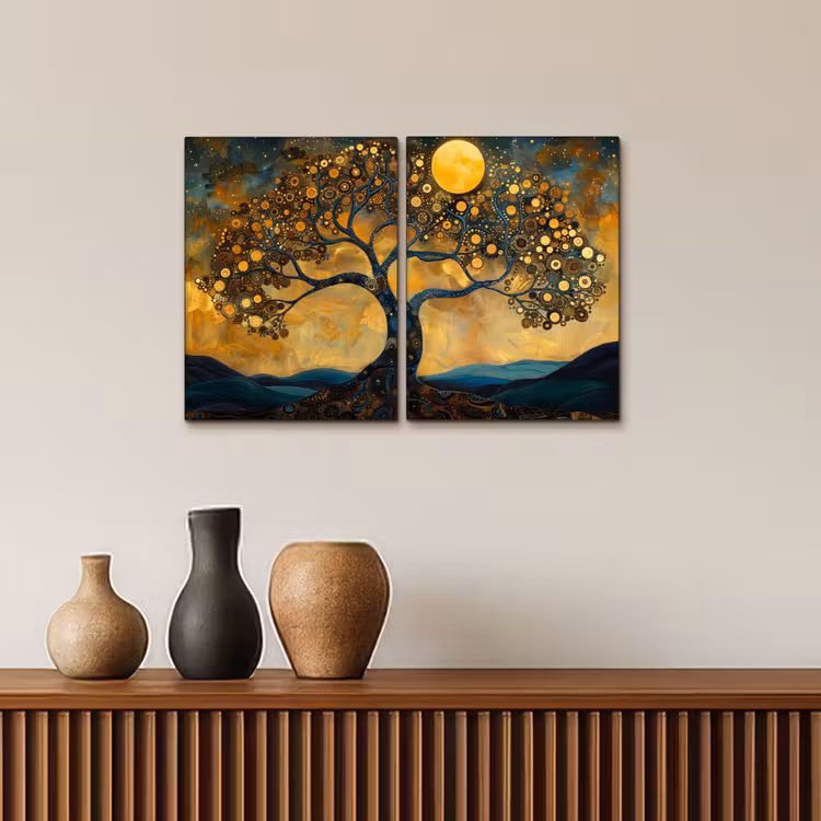 Meerluik schilderij -  2 luiken - Boom - Geel - Abstract - Modern — 4