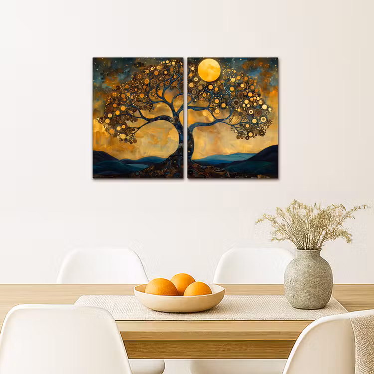 Meerluik schilderij -  2 luiken - Boom - Geel - Abstract - Modern — 5