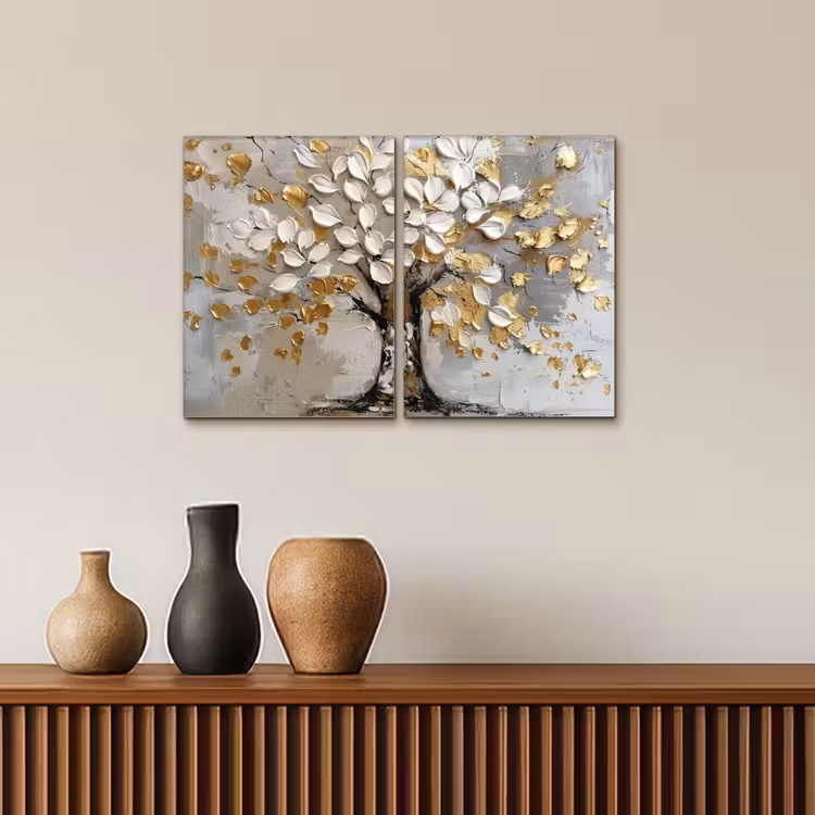 Meerluik schilderij - 2 luiken - Boom - Wit - Goud - Verflook — 4