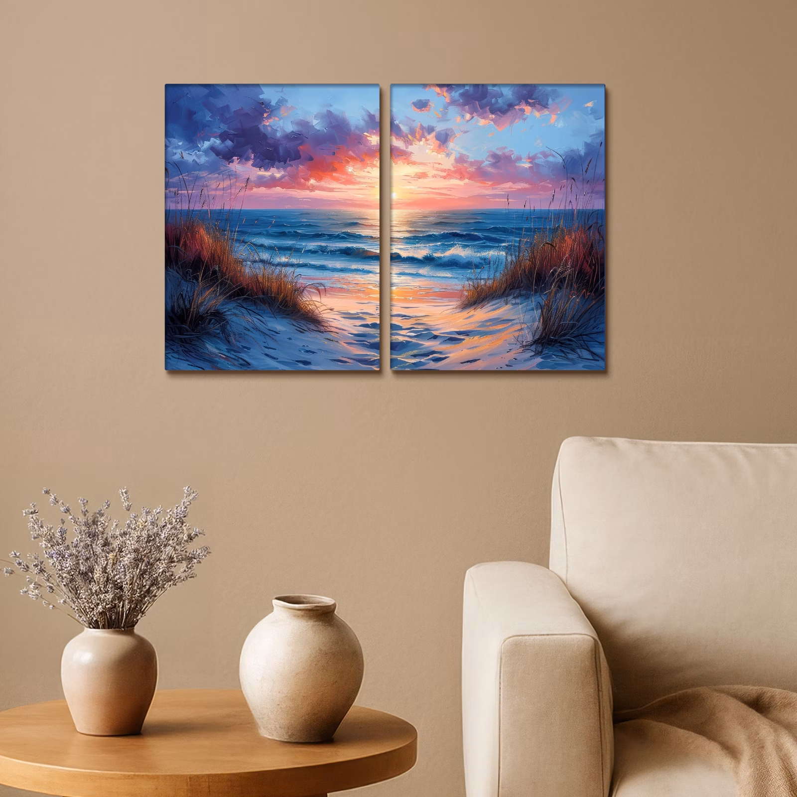 Meerluik schilderij - 2 luiken - Strand - Blauw - Verf - Paars — 1