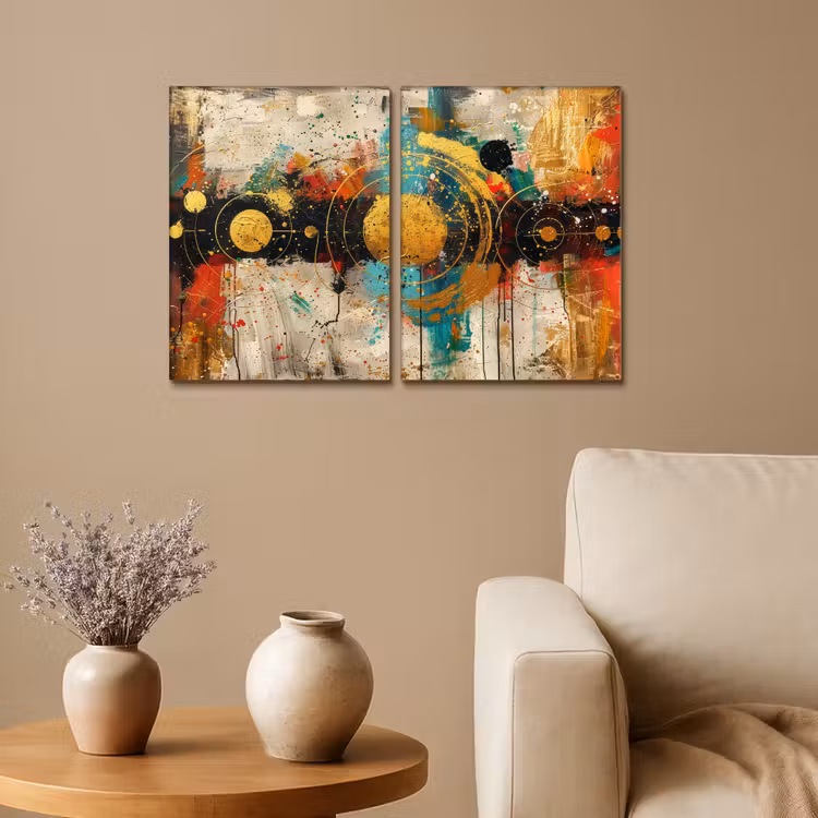 Meerluik schilderij - 2 luiken - Abstract - Goud - Vormen — 1