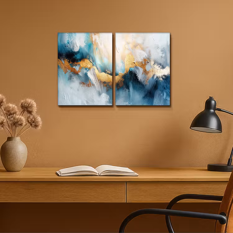 Meerluik schilderij - 2 luiken - Blauw - Abstract - Wit - Goud - Verf — 6