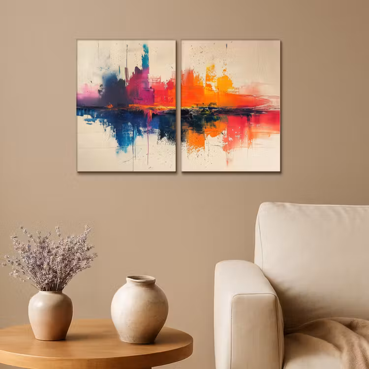 Meerluik schilderij - 2 luiken - Kleurrijk - Abstract - Verflook - Modern — 1
