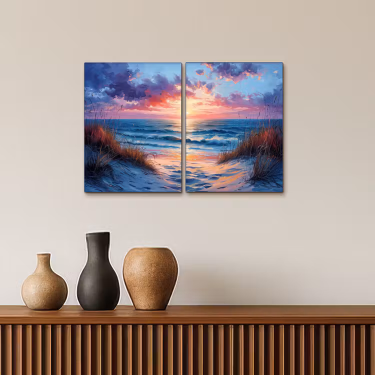 Meerluik schilderij - 2 luiken - Strand - Blauw - Verf - Paars — 4