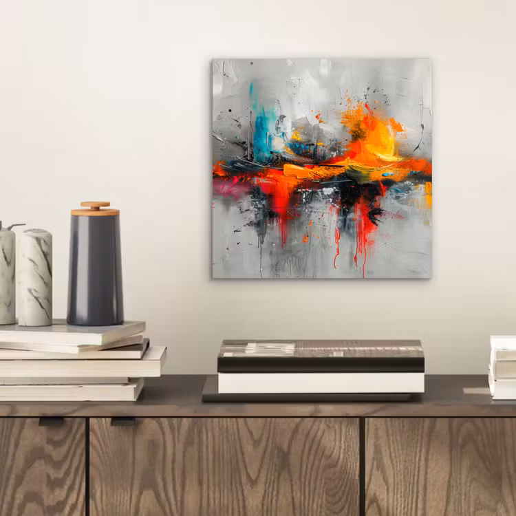 Aluminium schilderij - Moderne kunst - Oranje - Grijs - Abstract — 2