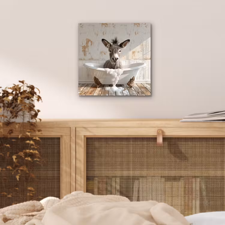 Aluminium schilderij - Ezel - Dieren - Badkuip - Schuim — 4