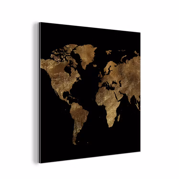 Aluminium schilderij - Wereldkaart - Goud - Luxe - Aarde - Zwart — 1