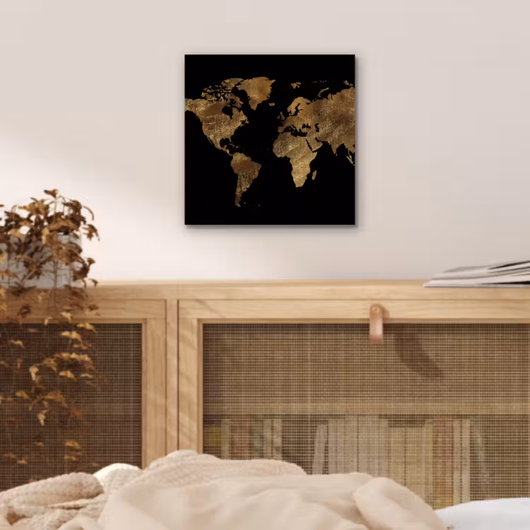 Aluminium schilderij - Wereldkaart - Goud - Luxe - Aarde - Zwart — 4