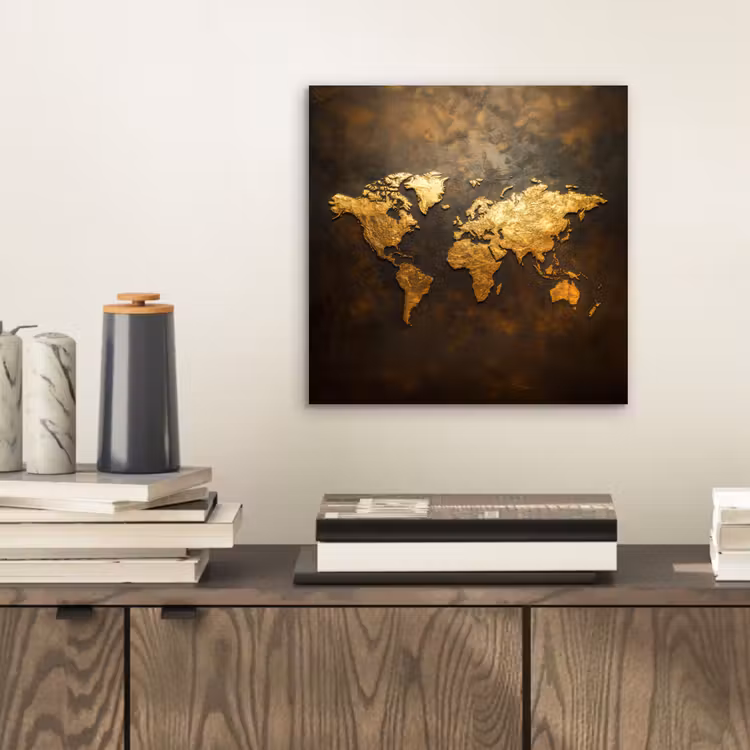 Aluminium schilderij - Wereldkaart - Goud - Roest — 2
