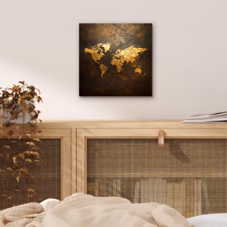 Aluminium schilderij - Wereldkaart - Goud - Roest — 4