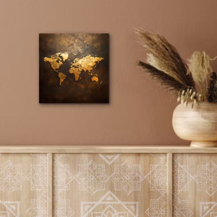 Aluminium schilderij - Wereldkaart - Goud - Roest — 5