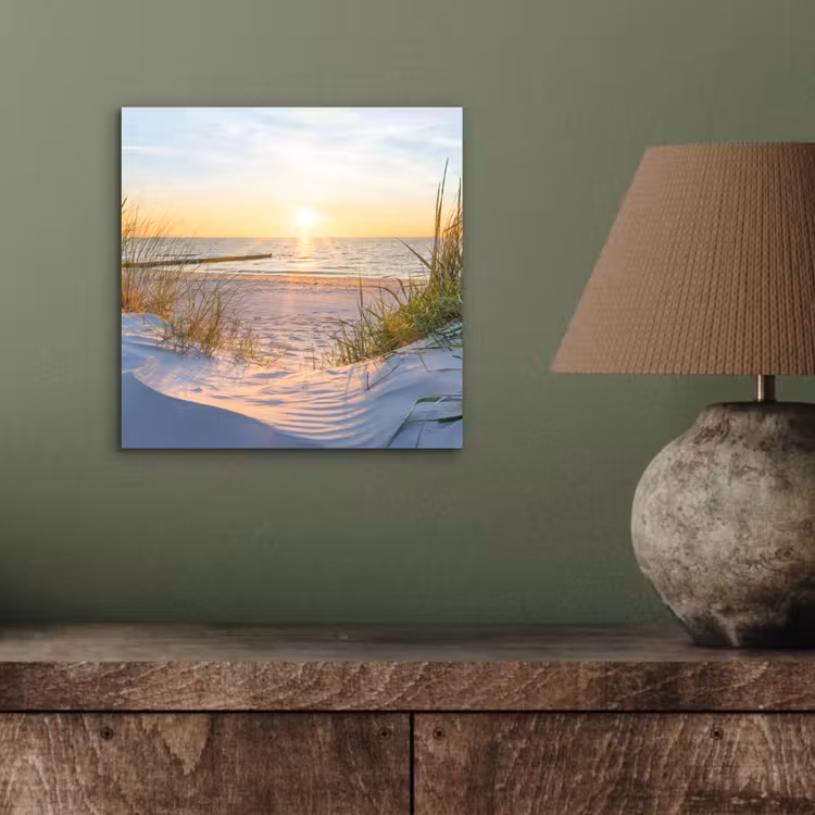 Aluminium schilderij - Strand - Zon - Duin - Gras - Zand - Horizon — 3