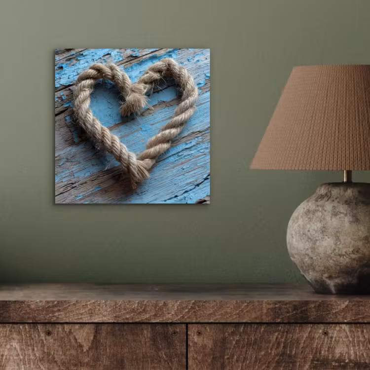 Aluminium schilderij - Hart - Touw - Hout - Rustiek — 3