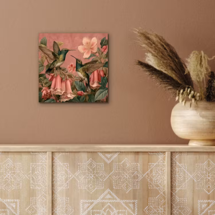 Aluminium schilderij - Kolibries - Bloemen - Groen - Roze — 5