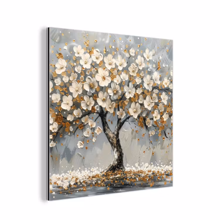 Aluminium schilderij - Boom - Bloemen - Wit - Natuur - Kunst — 1