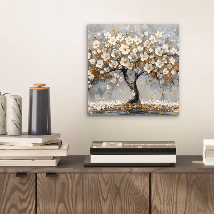 Aluminium schilderij - Boom - Bloemen - Wit - Natuur - Kunst — 2