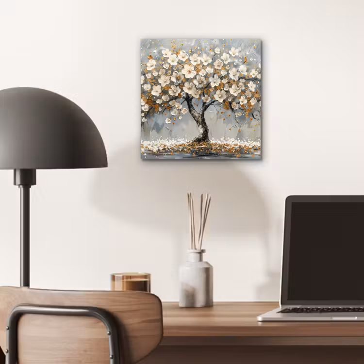 Aluminium schilderij - Boom - Bloemen - Wit - Natuur - Kunst — 6