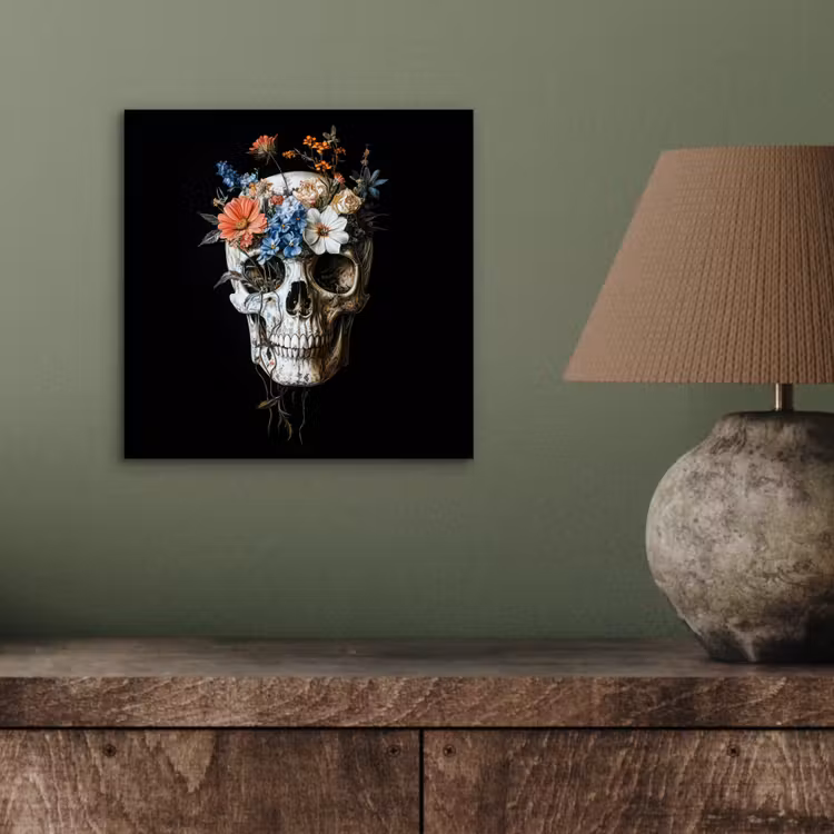 Aluminium schilderij - Bloemen - Schedel - Kleurrijk — 3