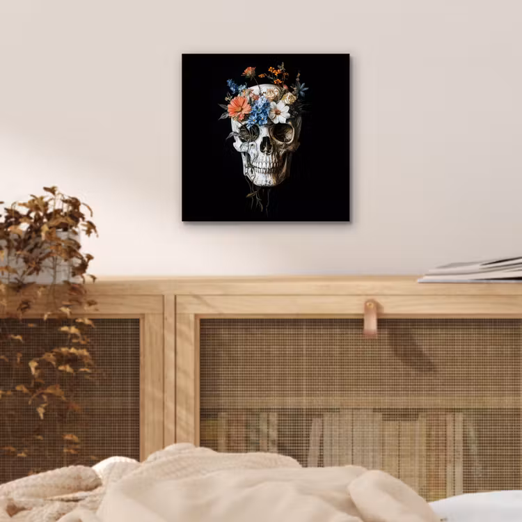 Aluminium schilderij - Bloemen - Schedel - Kleurrijk — 4