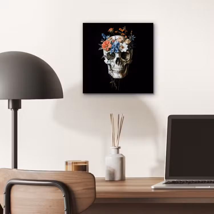 Aluminium schilderij - Bloemen - Schedel - Kleurrijk — 6