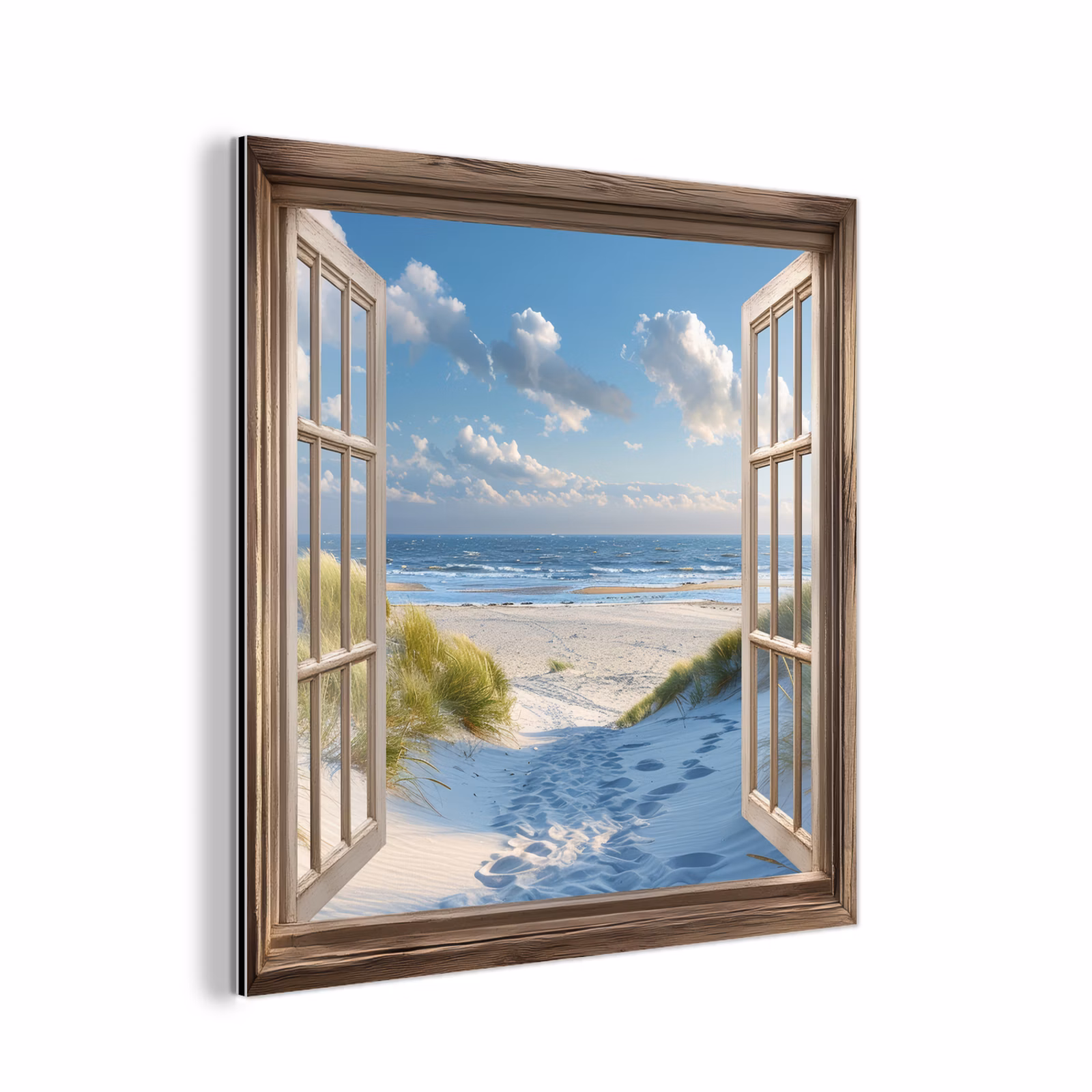 Aluminium schilderij - Doorkijk - Strand - Raam - Duinen - Zee — 1