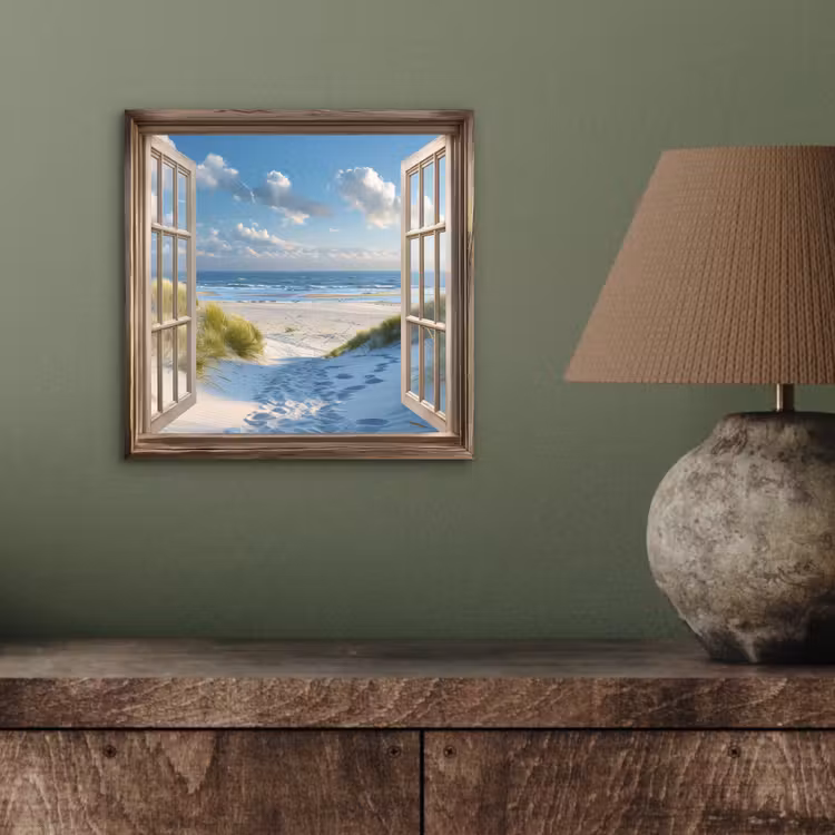 Aluminium schilderij - Doorkijk - Strand - Raam - Duinen - Zee — 3