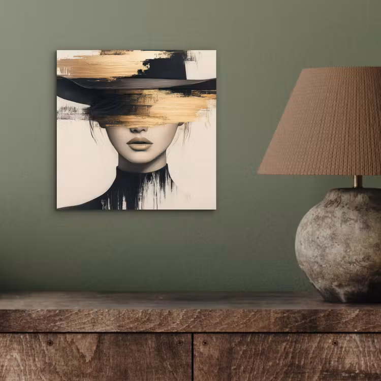 Aluminium schilderij - Vrouw - Hoed - Verf — 3