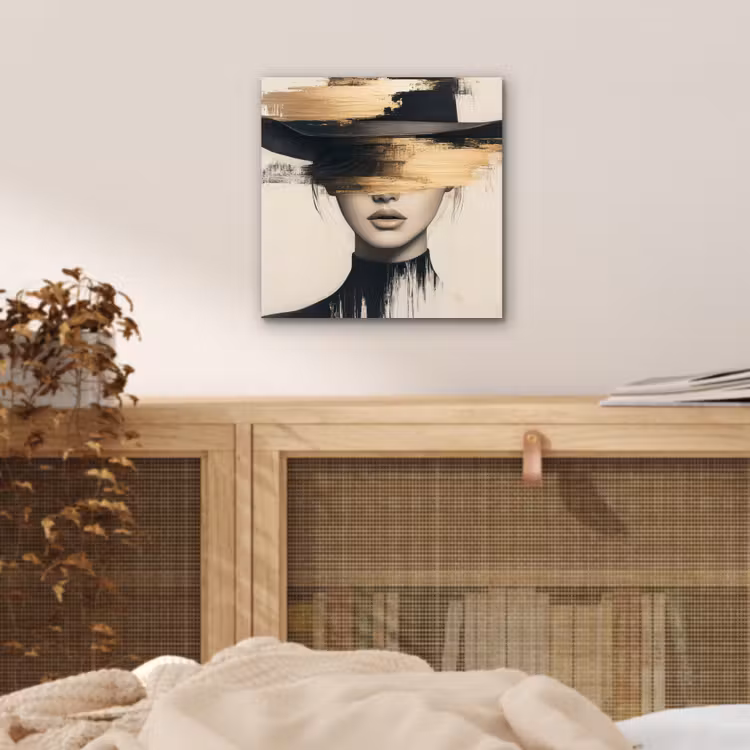 Aluminium schilderij - Vrouw - Hoed - Verf — 4