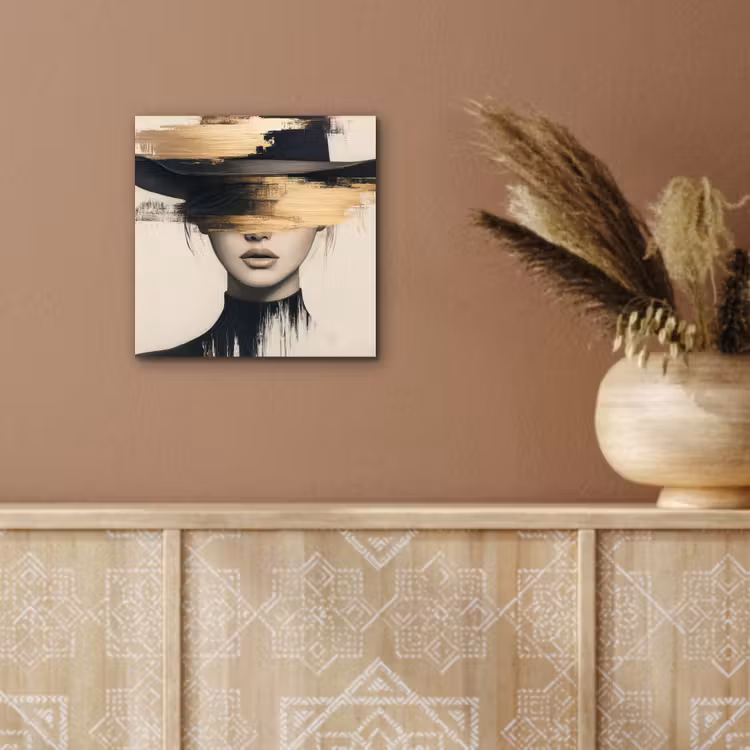 Aluminium schilderij - Vrouw - Hoed - Verf — 5