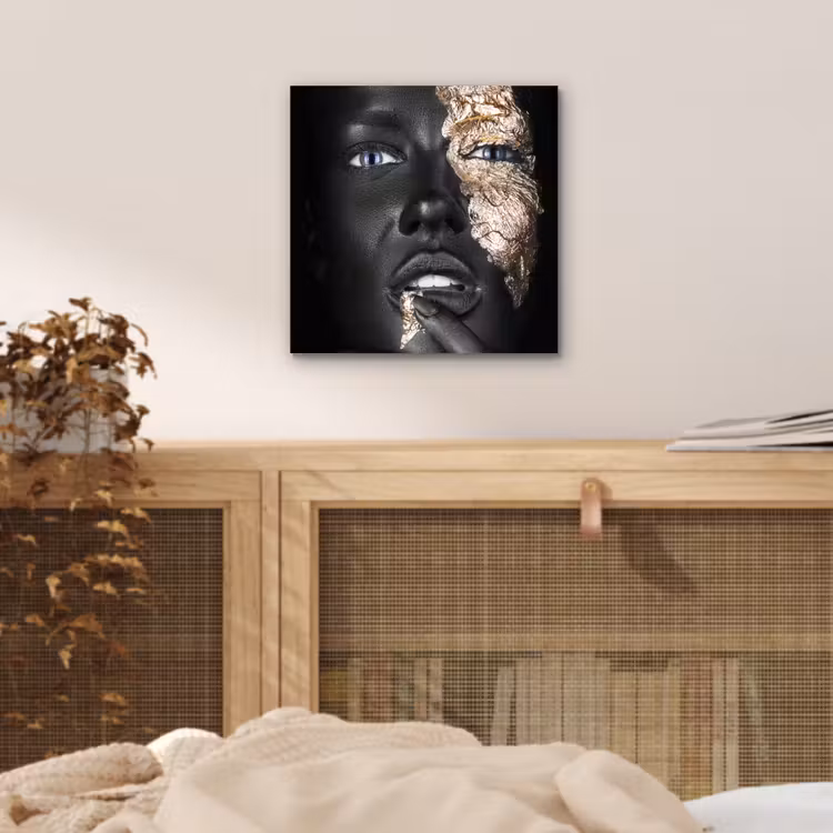 Aluminium schilderij - Vrouw - Bladgoud - Zwart - Huid - Luxe — 4