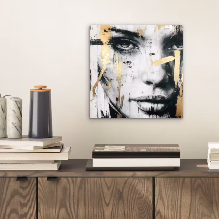 Aluminium schilderij - Portret - Vrouw - Penseelstreken - Goud — 2