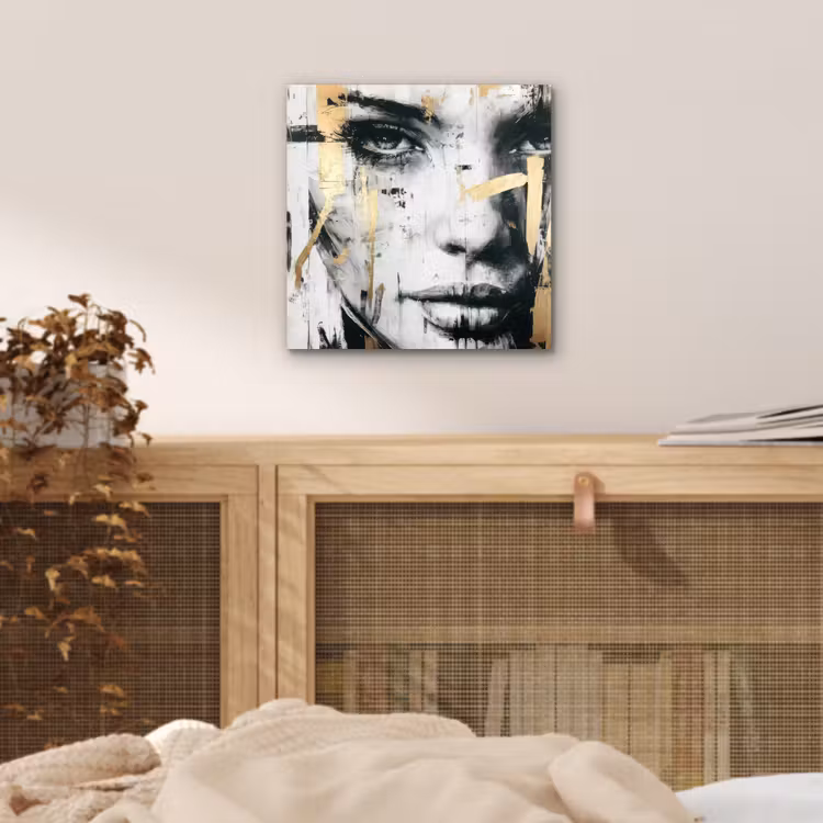 Aluminium schilderij - Portret - Vrouw - Penseelstreken - Goud — 4