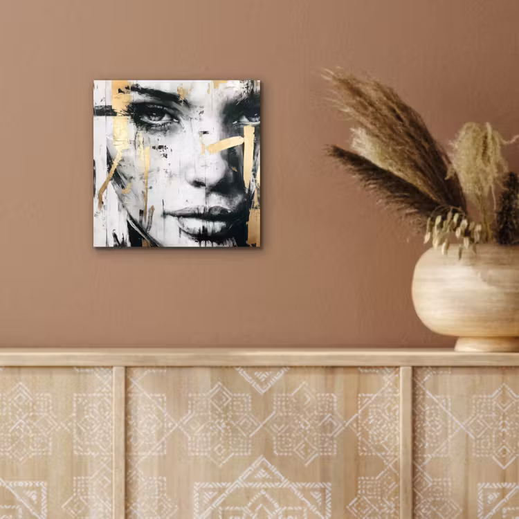 Aluminium schilderij - Portret - Vrouw - Penseelstreken - Goud — 5
