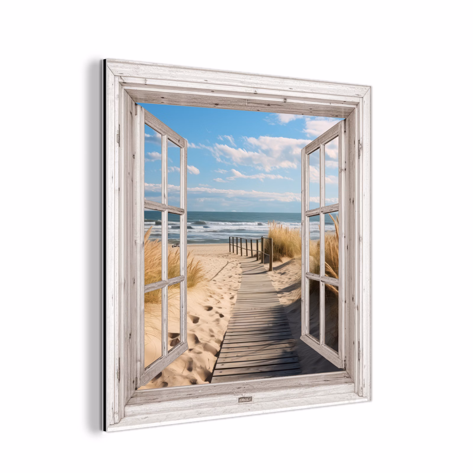Aluminium schilderij - Raam - Zee - Kust - Natuur - Doorkijk - Strand - Waddenzee — 1