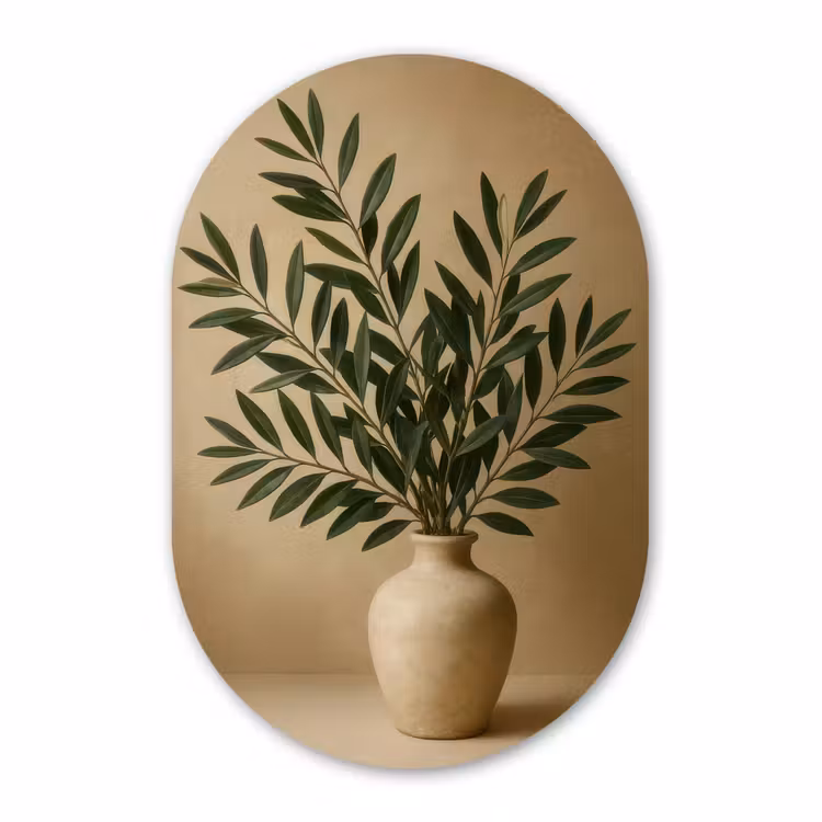 Muurovaal aluminium - Vaas - Olijftakken - Bladeren - Beige — 1