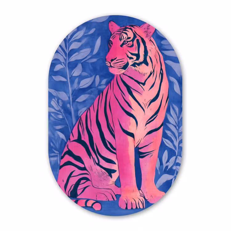 Muurovaal aluminium - Tijger - Roze - Bladeren - Jungle — 1